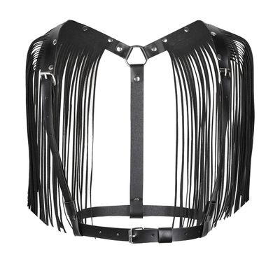 FEESHOW Unisex Punk PU Leather Shoulder Harness with Tassels, Black, One Size