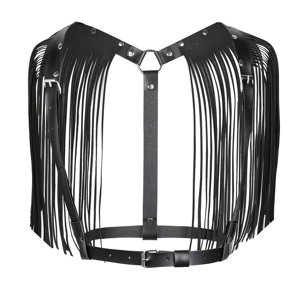 FEESHOW Unisex Punk PU Leather Shoulder Harness with Tassels, Black, One Size