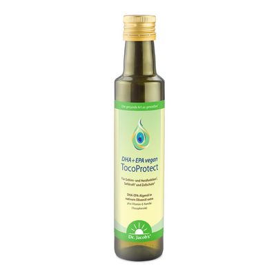Dr. Jacob's DHA + EPA Vegan TocoProtect, 250 mL Bottle, High-Strength Omega-3 with DHA and EPA, Olive Oil with All Four Tocopherols, 50 Servings