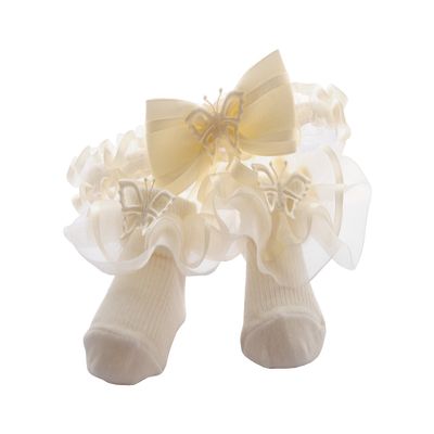 Baby Headband and Socks Set, Sizes 48–92, Ruffle Headband, Cream, Baptism (56/62)