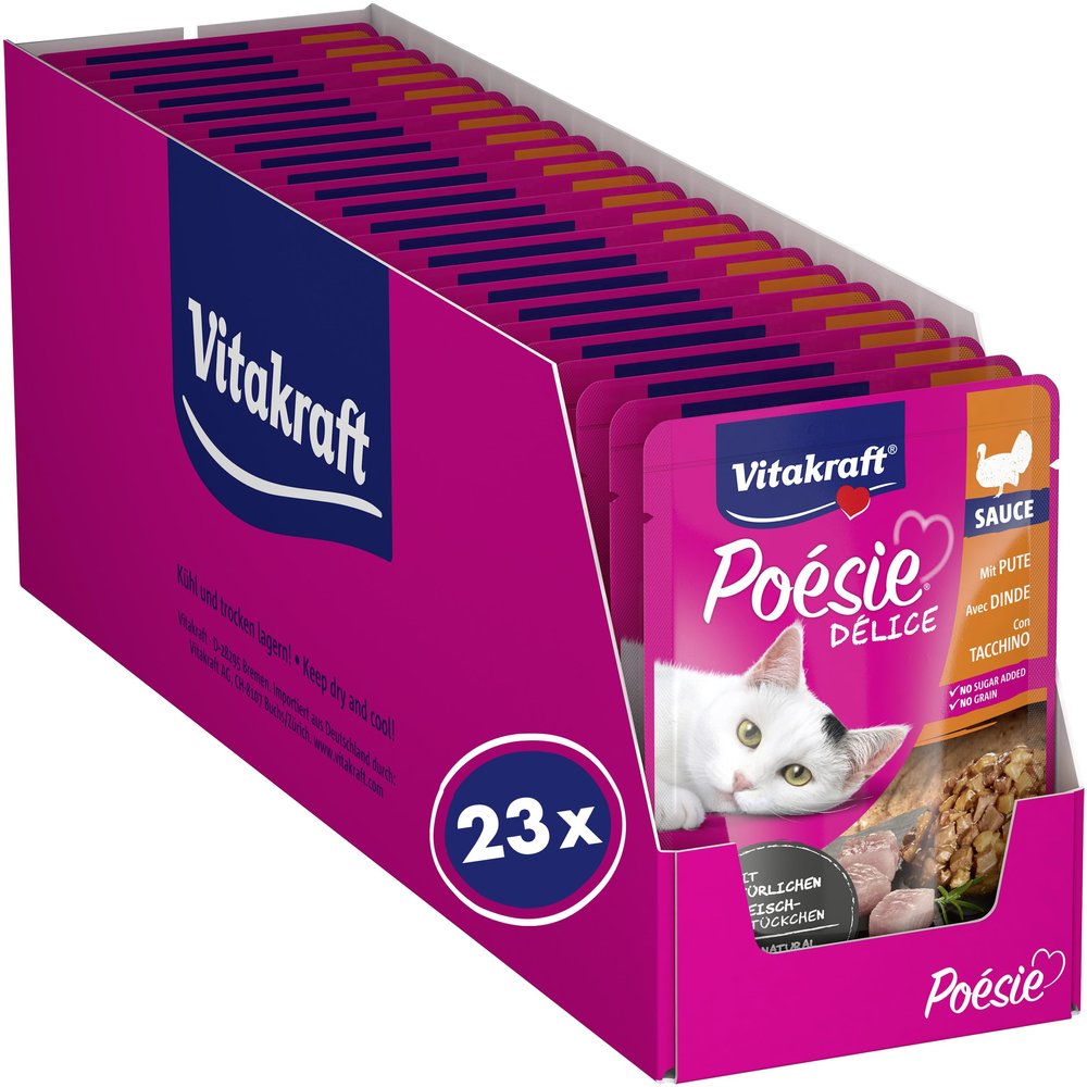 Vitakraft Poésie Délice Wet Cat Food with Turkey in Sauce, 23 x 85 g