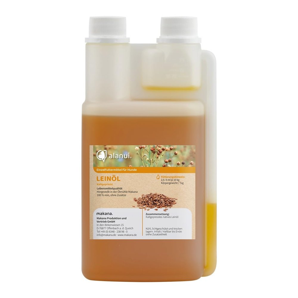 alanui Cold-Pressed Flaxseed Oil for Dogs, 500 ml Dosing Bottle