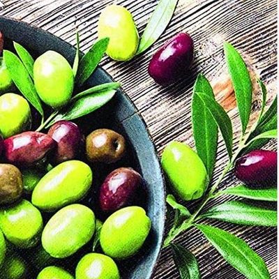 20 Fresh Olives Design Napkins, 33 x 33 cm