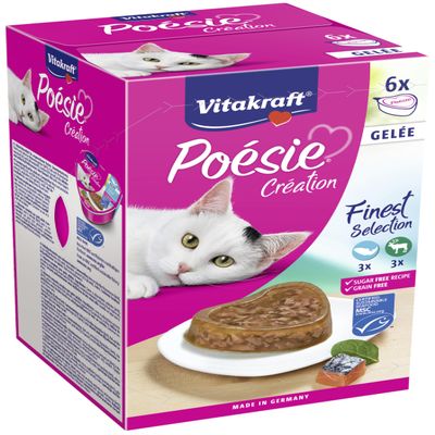 Vitakraft Posie Creation, Finest Selection, Cat Wet Food, with Salmon and Spinach, with Game in Cranberry Jelly (6x85g)