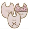 Set of 3 Personalized Embroidered Cotton and Terry Bibs, Pink and Camel view 1