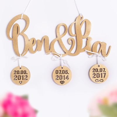 Kleinlaut 3D Lovestory Set – Custom Names with 3 Date Tags, Neon Blue