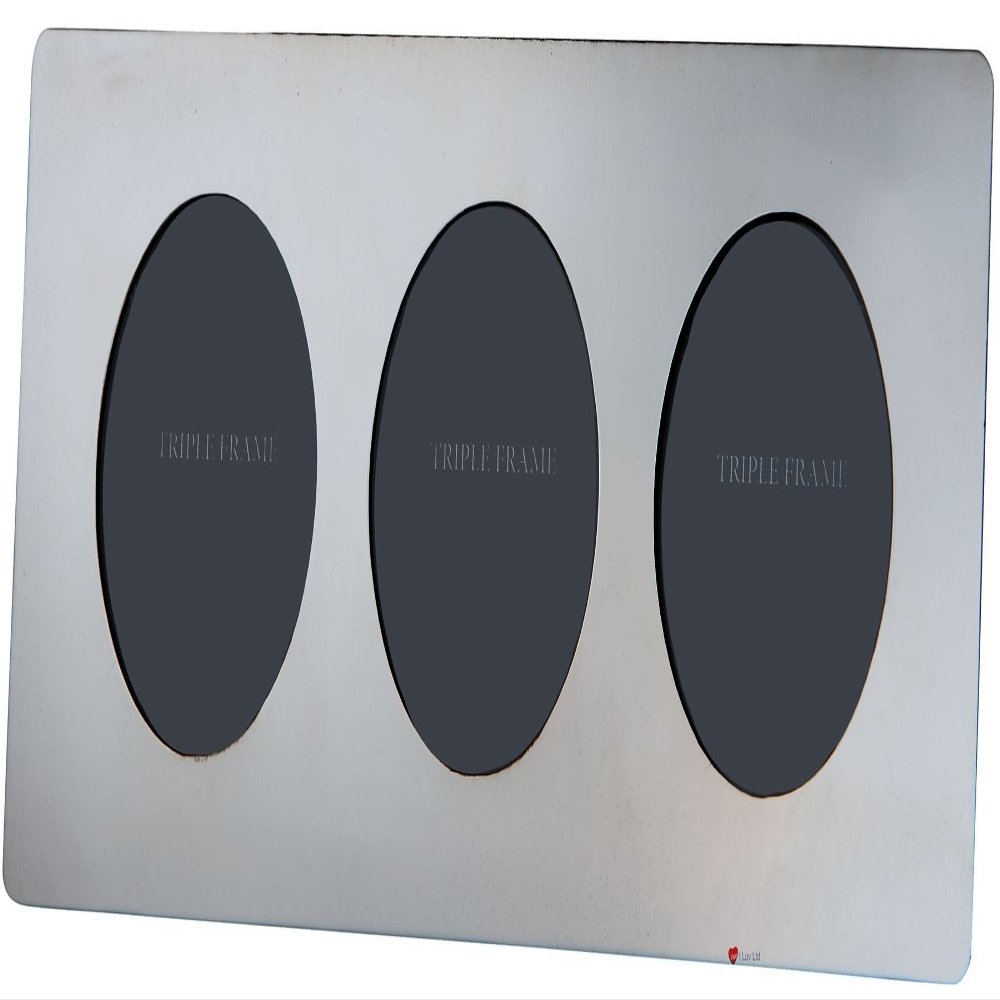 I LUV LTD Plain Round Metal Triple Photo Frame, Polished Finish, Suitable for Engraving