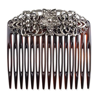 Rivelle Women's Vintage Traditional Costume Hair Comb, Antique Silver