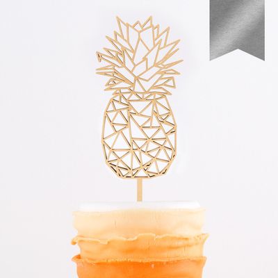 KLEINLAUT 3D Lettering Cake Topper Origami Pineapple: 8.0 x 22 cm - Decorative Letters - 32 Colors to Choose From - Silver