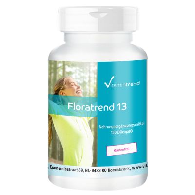 Vitamintrend Floratrend 13, 120 DRcaps, Easy to Swallow, 13 Probiotic Bacterial Strains with Inulin, Dietary Supplement without Magnesium Stearate, Made in Germany