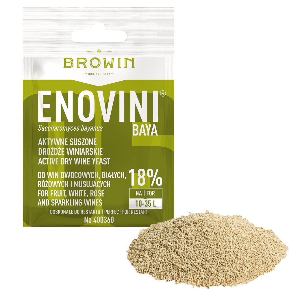 Browin 400360 Enovini Baya Active Dry Wine Yeast for White and Rosé Wines, 7 g, 10–35 L, up to 18% ABV