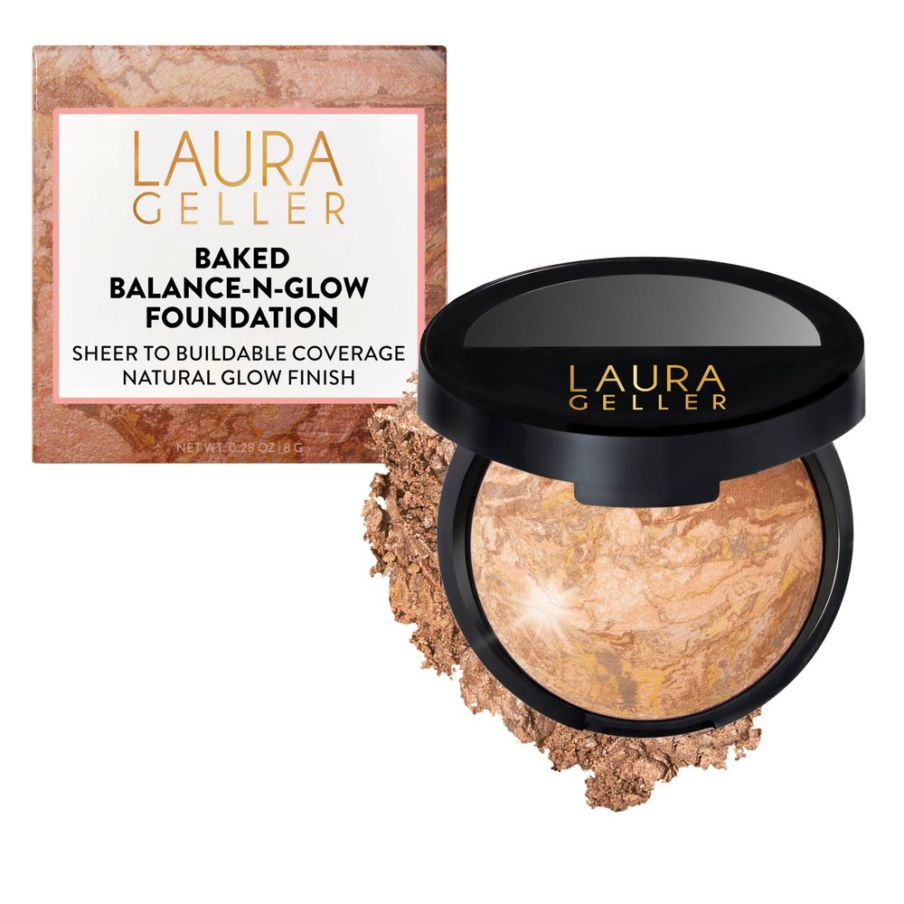 LAURA GELLER NEW YORK Baked Balance-n-Glow Illuminating Powder Makeup, Buildable Sheer-to-Light Coverage, Satin Finish (04 Medium)