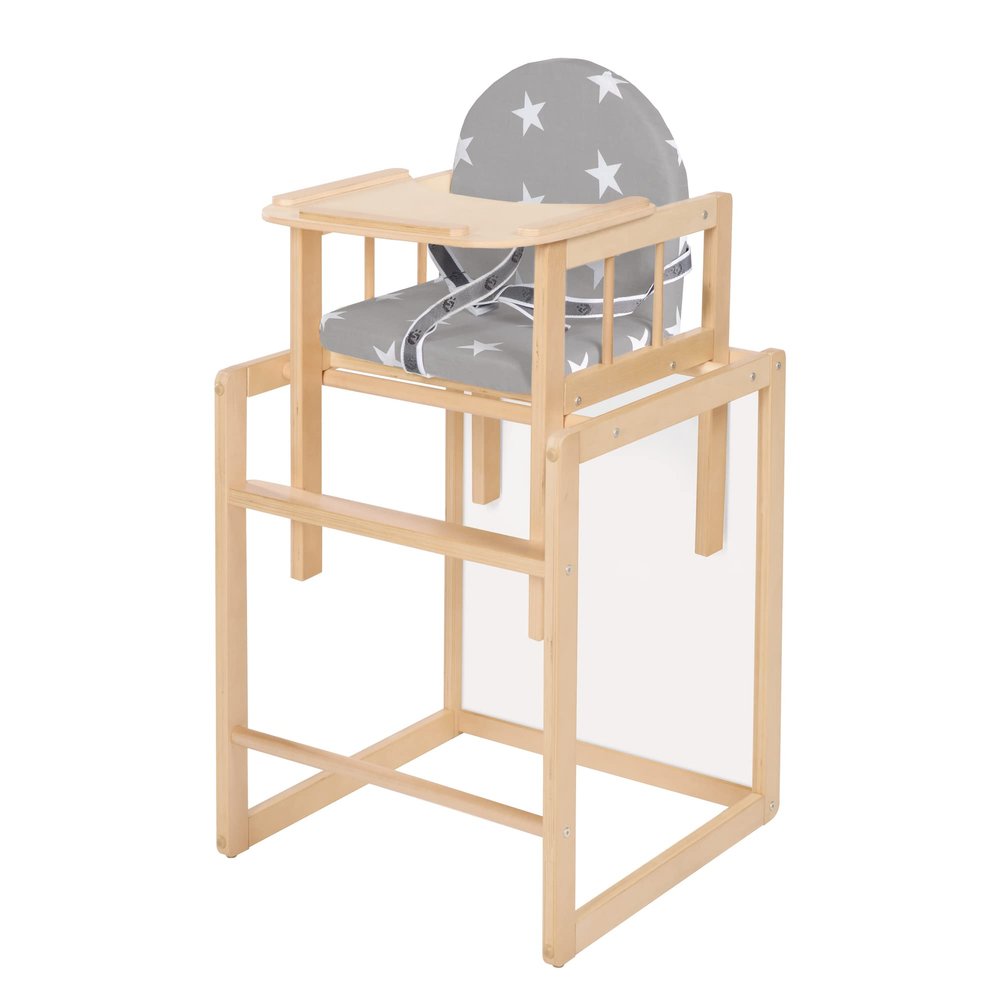 roba Convertible High Chair with Tray, Natural Wood, Padded Little Stars Seat 7512F190