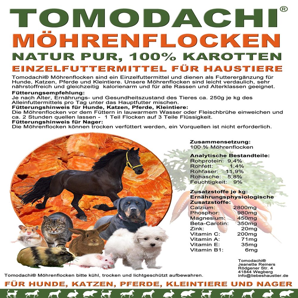Tomodachi Carrot Flakes for Cats, BARF Vegetable Supplement, 5 kg Bag