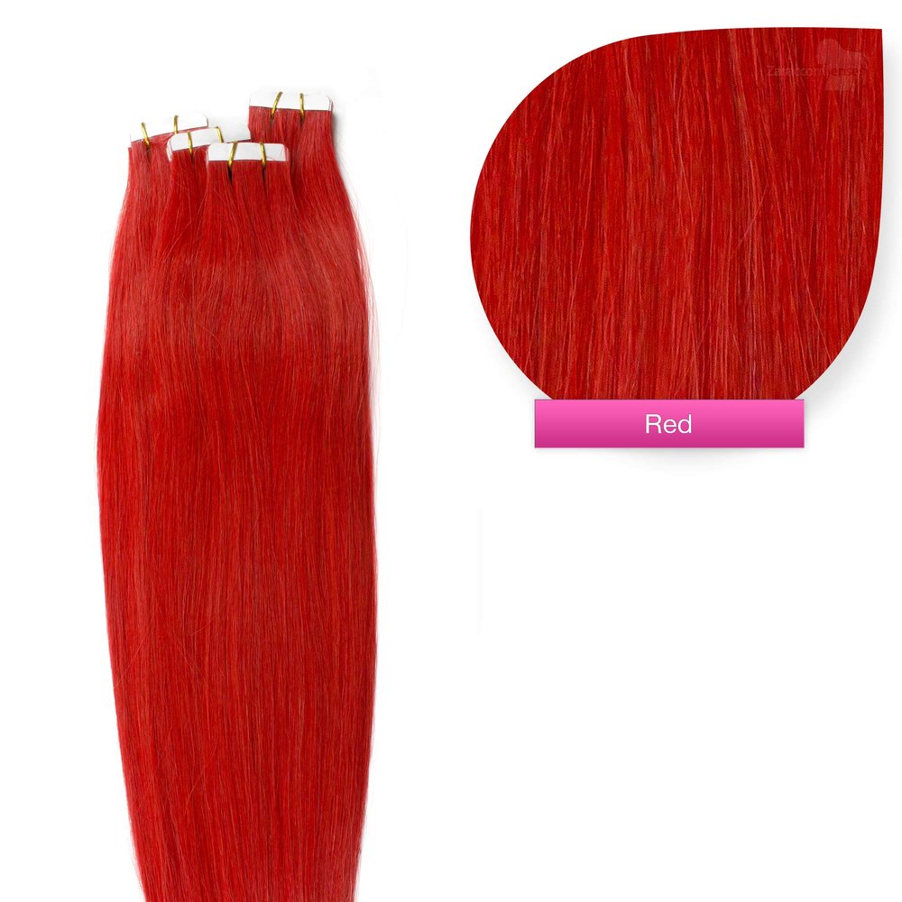 50 cm Human Hair Tape Extensions, 30 Wefts, 4 cm Wide, 2.5 g per Weft, Color #Red