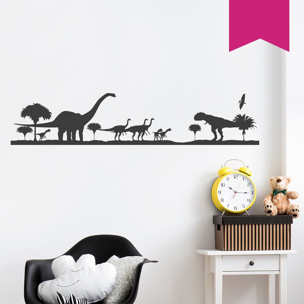 WANDKINGS Wall Decal - 9 Dinosaurs and 5 Trees - 140 x 30 cm - Pink - Choose from 5 Sizes and 35 Colors