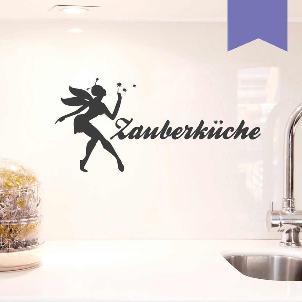 WANDKINGS Wall Decal - Magic Kitchen with Fairy and Stars - 50 x 23 cm - Lavender - Choose from 5 Sizes & 35 Colors