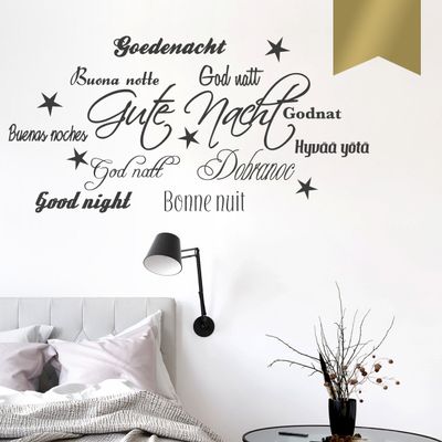WANDKINGS Wall Decal – “Good Night” in 11 Languages with 5 Stars – 170 x 85 cm – Gold