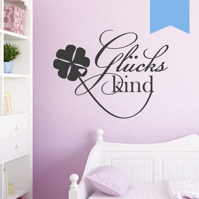 WANDKINGS Wall Decal – “Lucky Child” with Four-Leaf Clover – 110 x 84 cm – Light Blue – Choose from 5 Sizes & 35 Colors