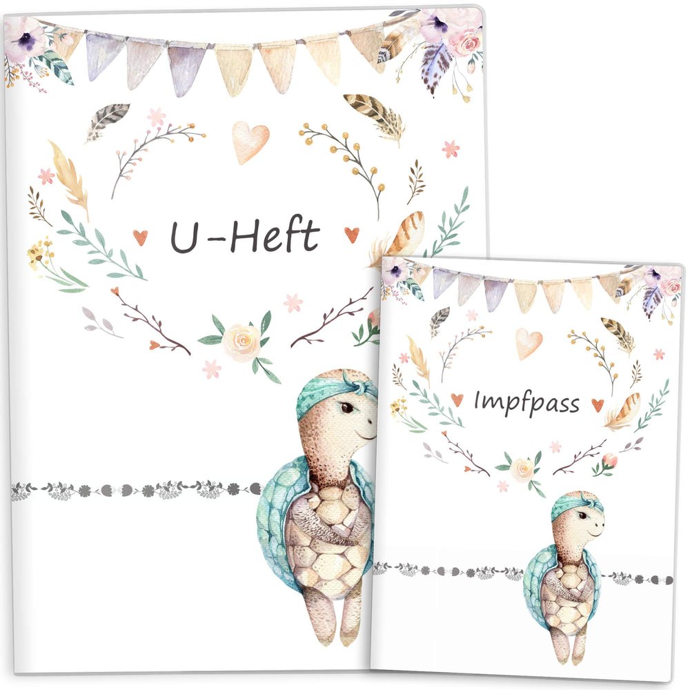 OLGS Child Health & Vaccination Record Cover Set, Boho Animal Friends | Gift Idea, No Personalization, Turtle