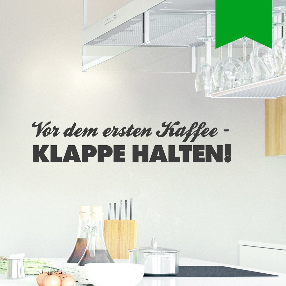 WANDKINGS Wall Decal – Before the First Coffee, Keep Quiet! – 210 x 42 cm – Yellow-Green – 5 Sizes & 35 Colors