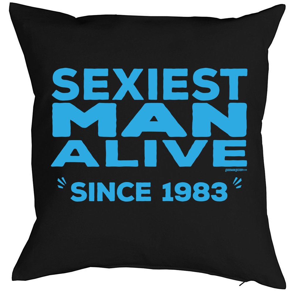 Mega Shirt 38th Birthday Gift Idea Pillow with Filling “Sexiest Man Alive Since 1983” Decorative Cushion for 38-Year-Olds