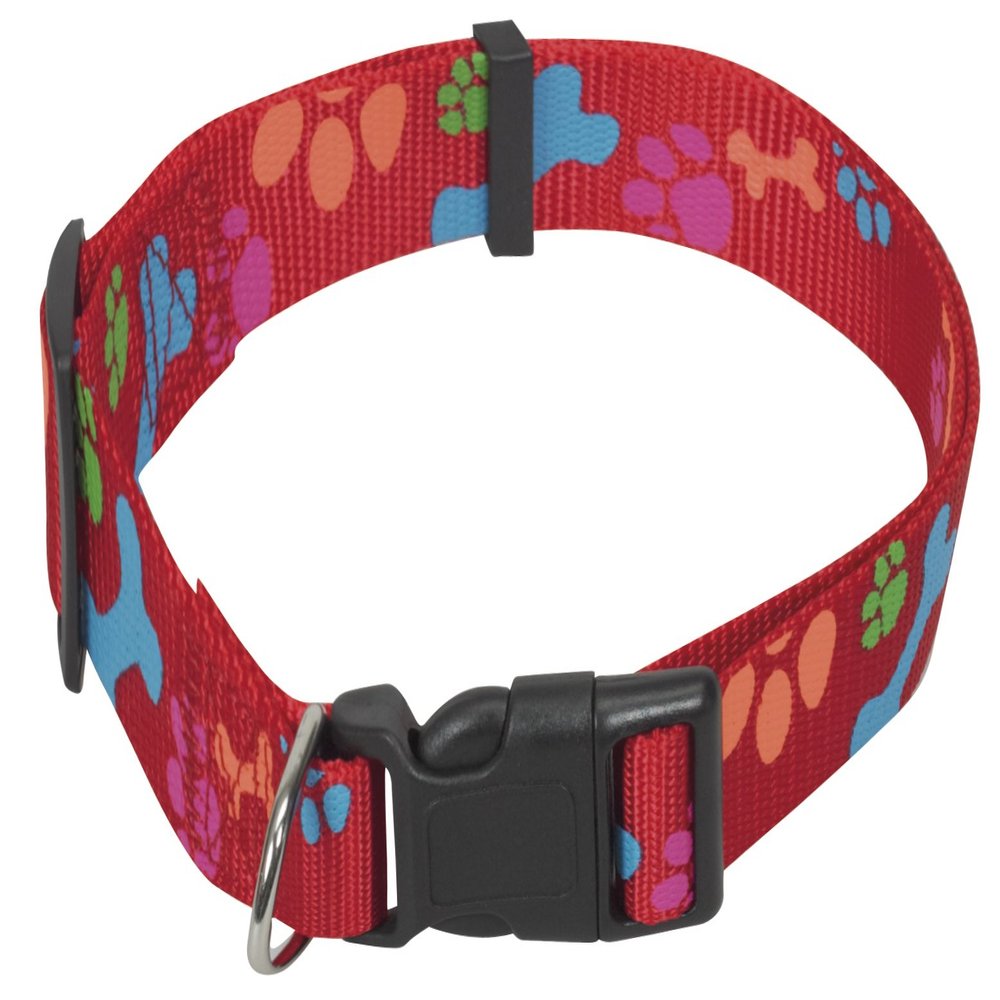 CHAPUIS SELLERIE Adjustable Nylon Dog Collar with Paw Print Design, Red