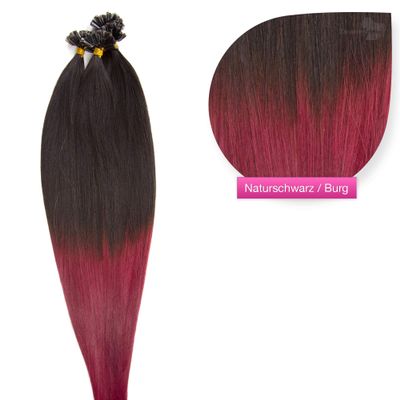 Natural Black/Burgundy Ombre Bonding Extensions, 100% Remy Human Hair, 50 x 1 g, 60 cm, U-Tip Keratin