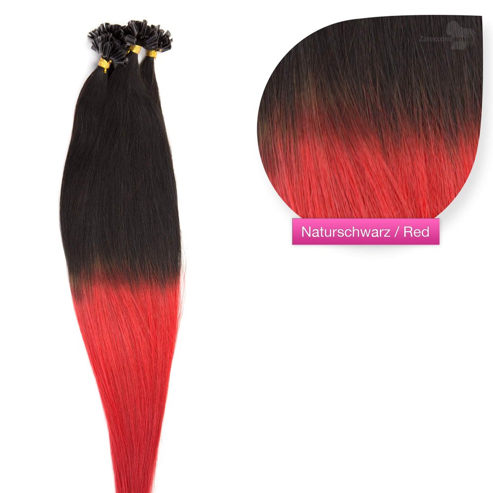 Natural Black/Red Ombre U-Tip Bonding Extensions, 100% Remy Human Hair, 150 x 1 g, 60 cm