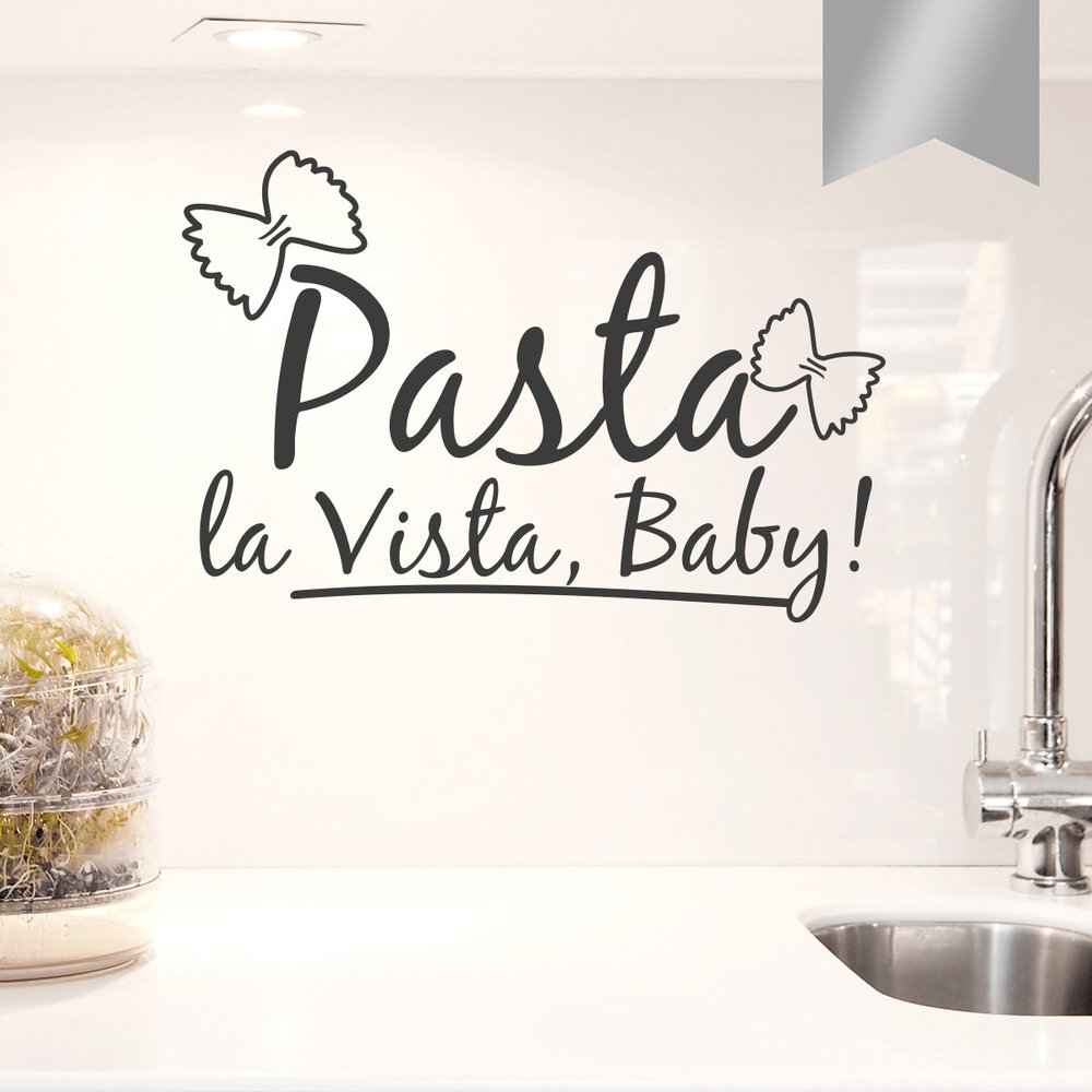 WANDKINGS Wall Decal - Pasta la Vista, Baby! with 2 Butterfly Pasta Shapes - 100 x 66 cm - Silver