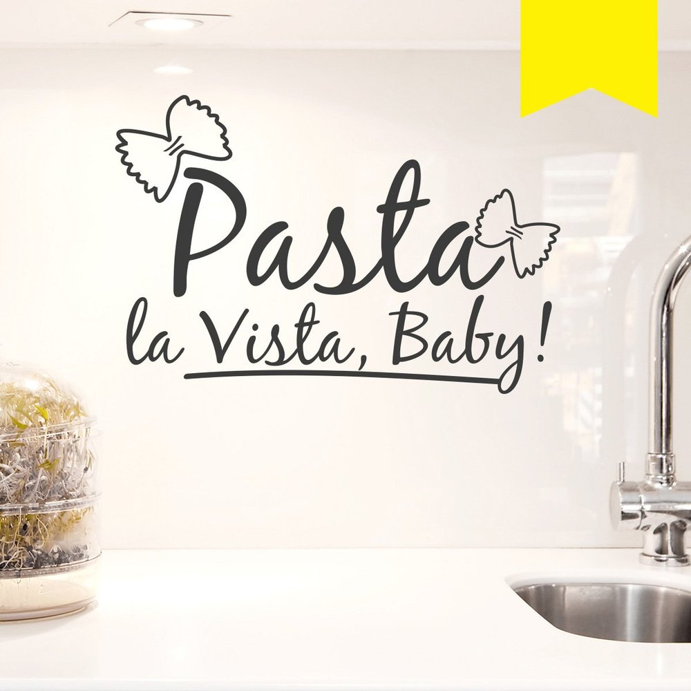 WANDKINGS Wall Decal – “Pasta la Vista, Baby!” with 2 Butterfly Noodles, 100 x 66 cm, Sulfur Yellow