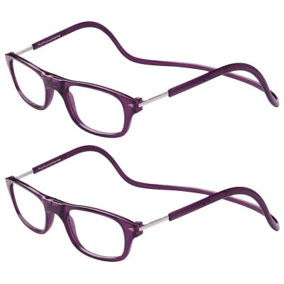 TBOC 2-Pack Reading Glasses for Men and Women, +1.50 Diopters, Dark Violet, Foldable Magnetic-Closure Frames