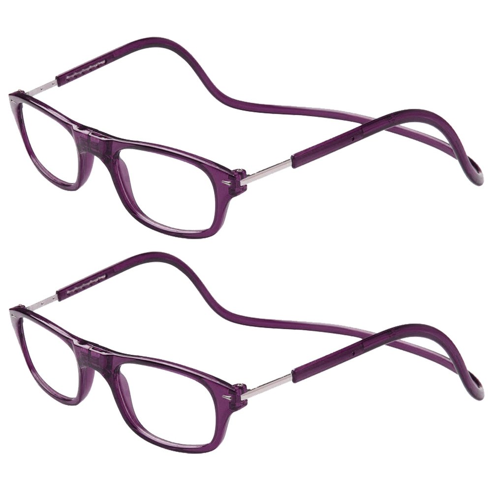 TBOC 2-Pack Reading Glasses for Men and Women, +1.50 Diopters, Dark Violet, Foldable Magnetic-Closure Frames