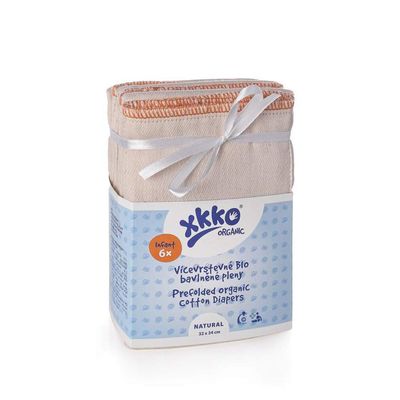 XKKO Prefolds – 100% Organic Cotton – 6 Pack – Small (Orange Edge) – 32 x 34 cm (3–7 kg)
