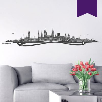 WANDKINGS Wall Decal – Wiesbaden Skyline (with River) – 180 x 33 cm – Violet – Choose from 6 Sizes & 35 Colors