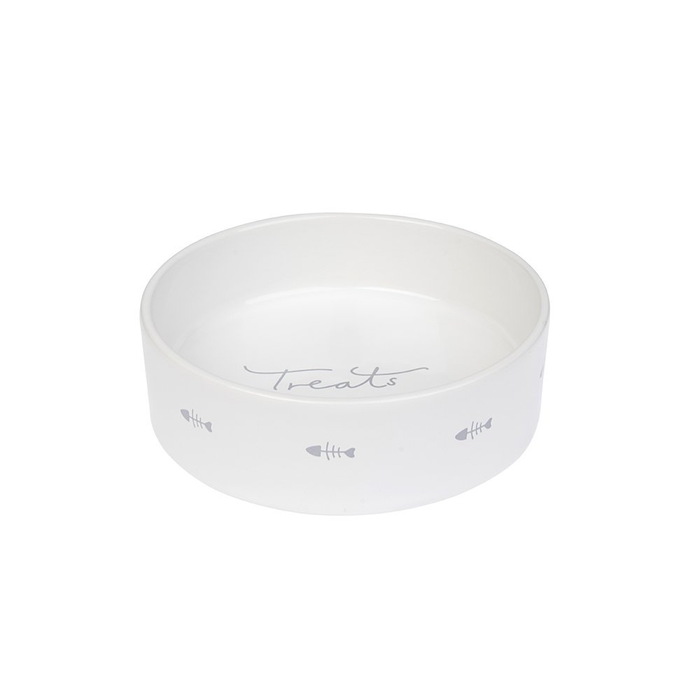 Sophie Allport Cat Bowl – Cat/Fish Bone – Small, Porcelain, White/Grey