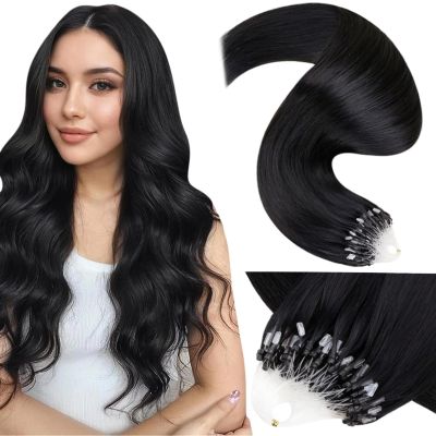 LaaVoo Microring Extensions Natural Black Remy Human Hair Straight, 50g, 1g/Strand, 40cm, #1