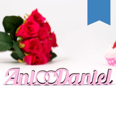 KLEINLAUT Custom 3D Name Sign with Wedding Rings - Choose Width & Color - 25 cm Wide - Light Blue