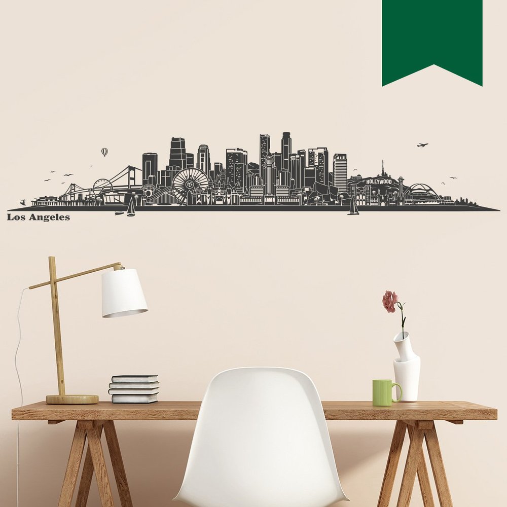 WANDKINGS Wall Decal – Los Angeles Skyline – 160 x 29 cm – Dark Green – Choose from 6 Sizes & 35 Colors