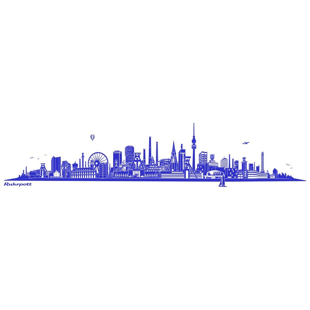 WANDKINGS Wall Decal – Ruhr Area Skyline (without river) – 160 x 34 cm – Azure Blue – Choose from 6 Sizes & 35 Colors