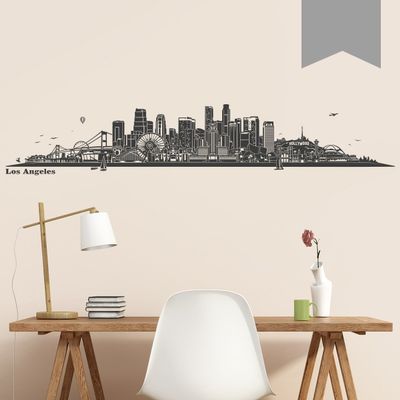 WANDKINGS Wall Decal – Los Angeles Skyline – 140 x 26 cm – Medium Gray – Choose from 6 Sizes & 35 Colors