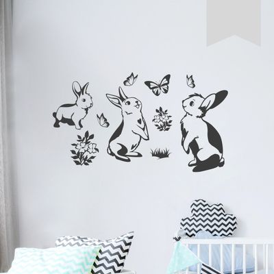 WANDKINGS Wall Decal – Rabbit Family – 150 x 85 cm – Light Gray – 5 Sizes & 35 Colors