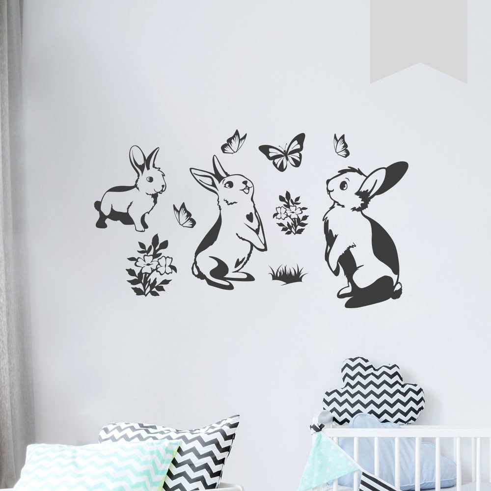 WANDKINGS Wall Decal – Rabbit Family – 150 x 85 cm – Light Gray – 5 Sizes & 35 Colors