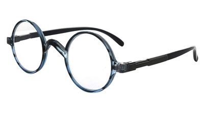 Eyekepper Round Reading Glasses, Slightly Large Vintage Professor Oval Readers (Blue Stripe, +4.00)