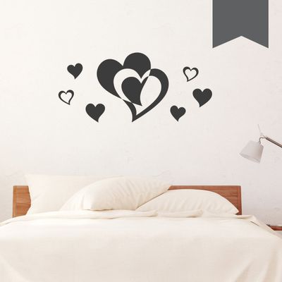 WANDKINGS Wall Decal – Double Heart with 6 Hearts, Set – 70 x 32 cm – Dark Gray – Choose from 5 Sizes & 35 Colors