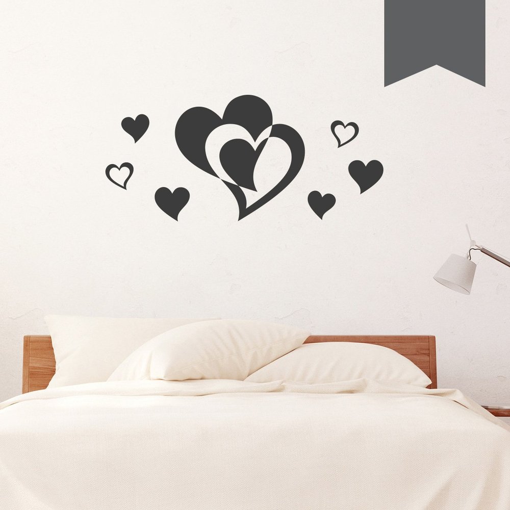 WANDKINGS Wall Decal – Double Heart with 6 Hearts, Set – 70 x 32 cm – Dark Gray – Choose from 5 Sizes & 35 Colors