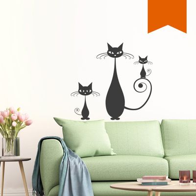 WANDKINGS Wall Decal - Cat Family, Set of 3 Cats - 31 x 30 cm - Orange - Choose from 5 Sizes & 35 Colors