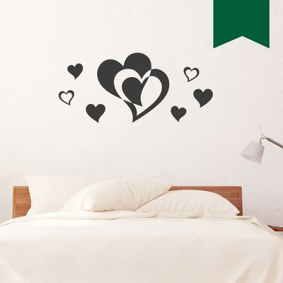 WANDKINGS Wall Decal – Double Heart with 6 Hearts Set – 160 x 72 cm – Dark Green