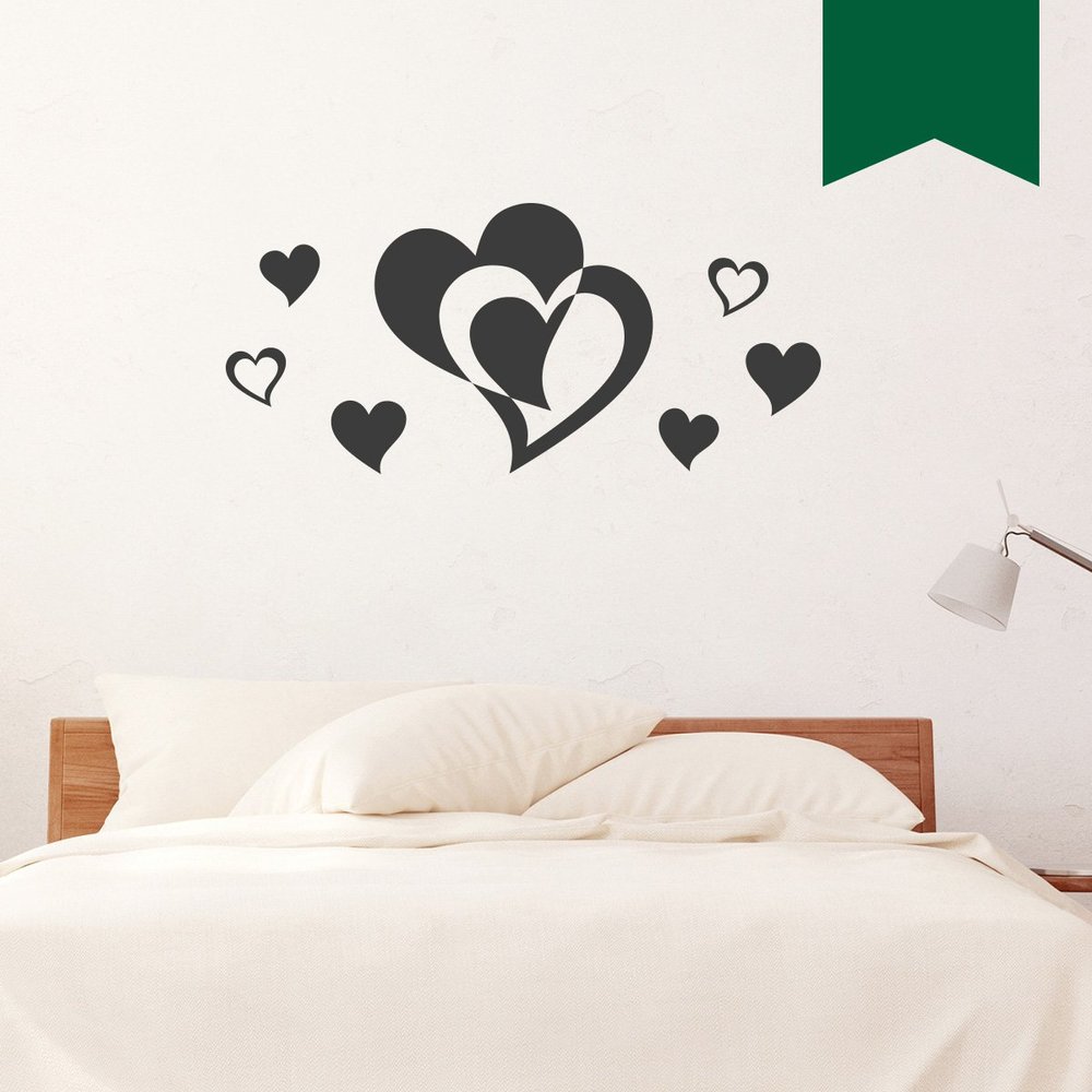 WANDKINGS Wall Decal – Double Heart with 6 Hearts Set – 160 x 72 cm – Dark Green