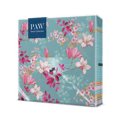 PAW 3-Ply Paper Napkins, 33 x 33 cm, 20 Count, Magnolia Flowers